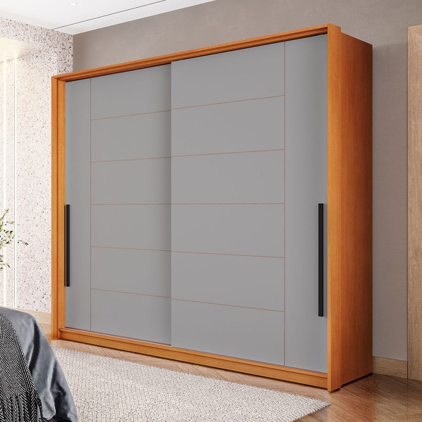 Guarda-Roupa Casal Lisboa 2 Portas 2 Gavetas Freijó/Cinza - Politorno