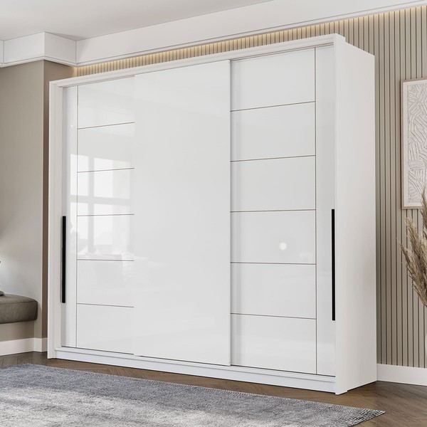 Guarda-Roupa Casal Lisboa 3 Portas 4 Gavetas Branco - Politorno