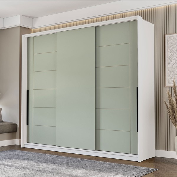 Guarda-Roupa Casal Lisboa 3 Portas 4 Gavetas Branco/Verde - Politorno