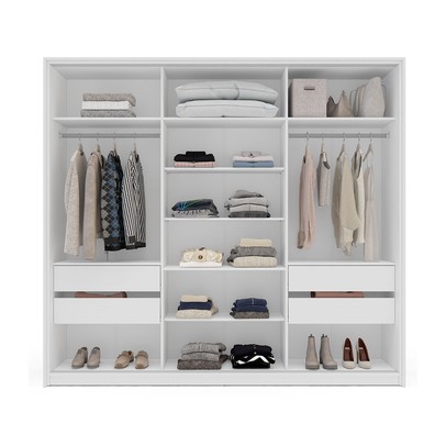 Guarda-Roupa Casal Lisboa 3 Portas 4 Gavetas Branco/Cinza - Politorno