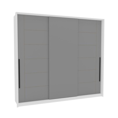 Guarda-Roupa Casal Lisboa 3 Portas 4 Gavetas Branco/Cinza - Politorno