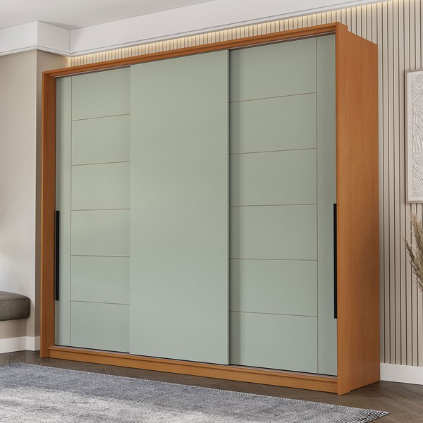 Guarda-Roupa Casal Lisboa 3 Portas 4 Gavetas Freijó/Verde - Politorno