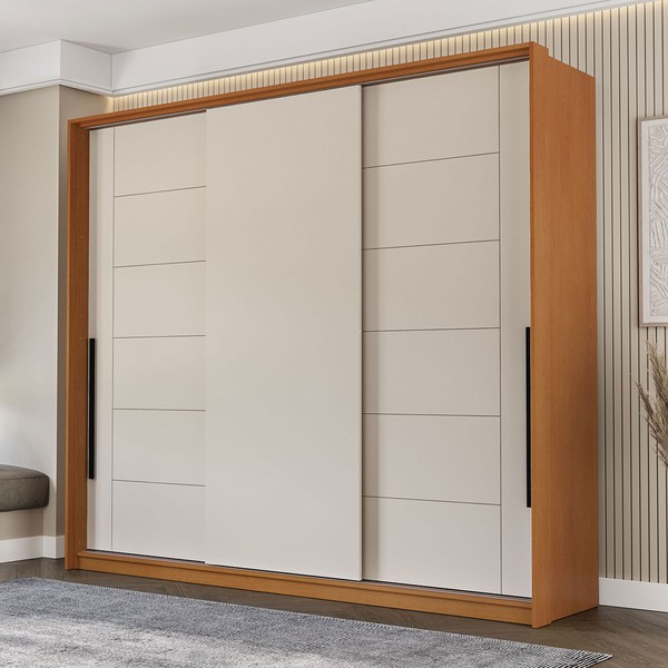 Guarda-Roupa Casal Lisboa 3 Portas 4 Gavetas Freijó/Creme - Politorno