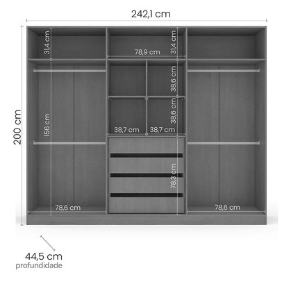 Guarda-Roupa Casal Lisboa 6 Portas 4 Gavetas com Espelho Branco/Azul - Politorno