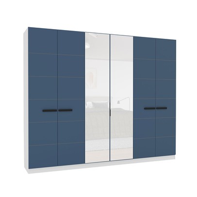 Guarda-Roupa Casal Lisboa 6 Portas 4 Gavetas com Espelho Branco/Azul - Politorno