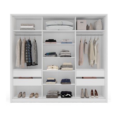 Guarda-Roupa Casal Lisboa 3 Portas 4 Gavetas com Espelho Branco/Azul - Politorno