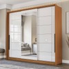 Guarda-Roupa Casal Lisboa 3 Portas 4 Gavetas com Espelho Freijó/Branco - Politorno