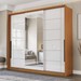 Guarda-Roupa Casal Lisboa 3 Portas 4 Gavetas com Espelho Freijó/Branco - Politorno