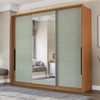 Guarda-Roupa Casal Lisboa 3 Portas 4 Gavetas com Espelho Freijó/Verde - Politorno