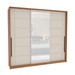 Guarda-Roupa Casal Lisboa 3 Portas 4 Gavetas com Espelho Freijó/Creme - Politorno