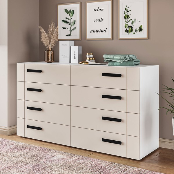 Cômoda Lisboa 8 Gavetas Branco/Creme - Politorno