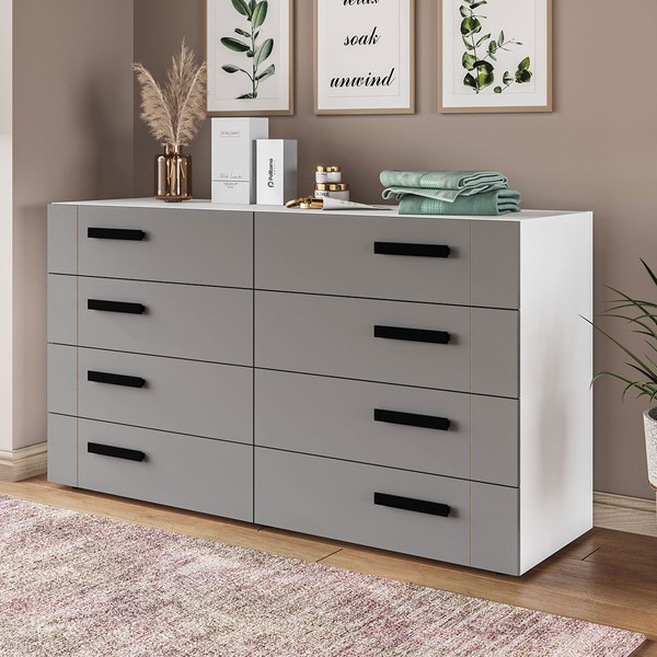 Cômoda Lisboa 8 Gavetas Branco/Cinza - Politorno