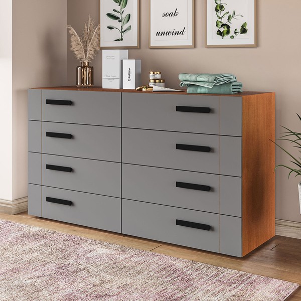 Cômoda Lisboa 8 Gavetas Freijó/Cinza - Politorno