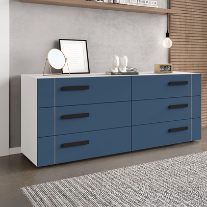 Cômoda Lisboa 6 Gavetas Branco/Azul - Politorno