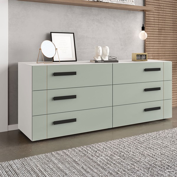 Cômoda Lisboa 6 Gavetas Branco/Verde - Politorno