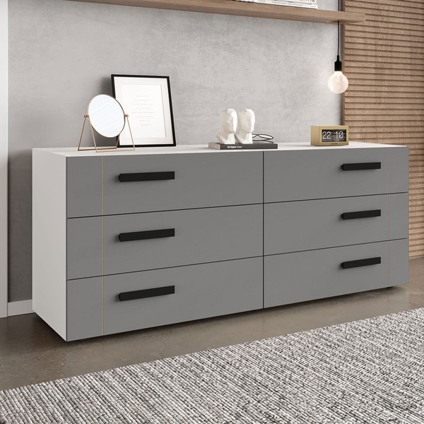 Cômoda Lisboa 6 Gavetas Branco/Cinza - Politorno