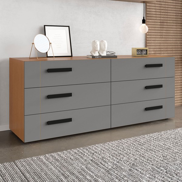 Cômoda Lisboa 6 Gavetas Freijó/Cinza - Politorno