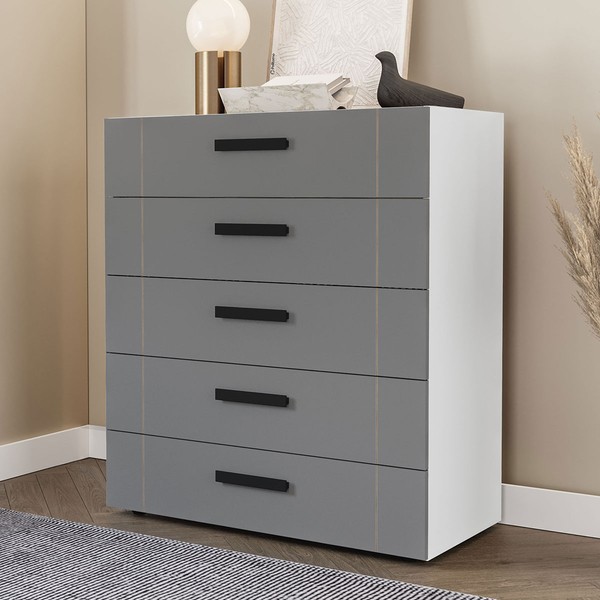 Cômoda Lisboa 5 Gavetas Branco/Cinza - Politorno