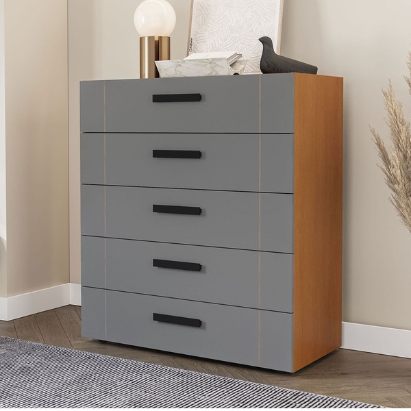 Cômoda Lisboa 5 Gavetas Freijó/Cinza - Politorno