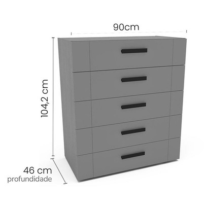 Cômoda Lisboa 5 Gavetas Freijó/Cinza - Politorno