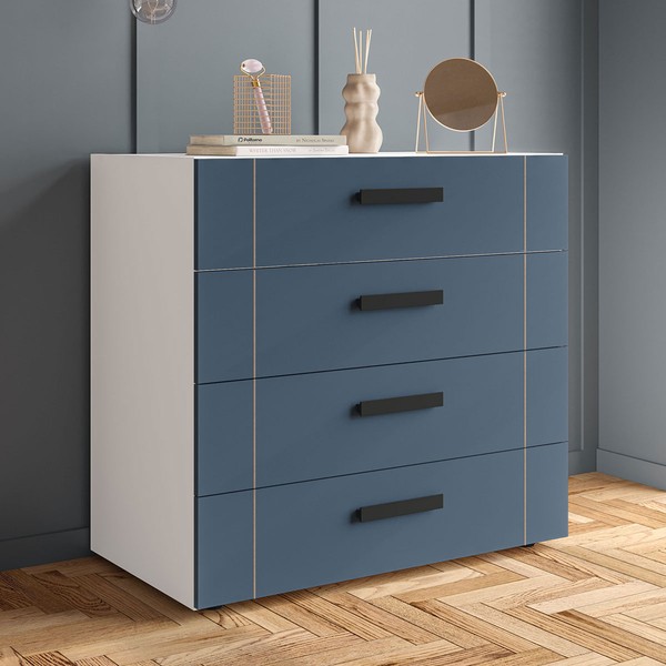 Cômoda Lisboa 4 Gavetas Branco/Azul - Politorno