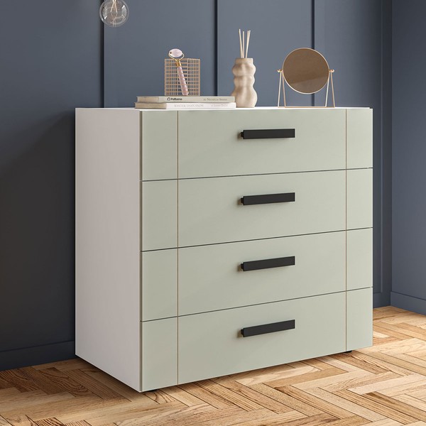 Cômoda Lisboa 4 Gavetas Branco/Verde - Politorno