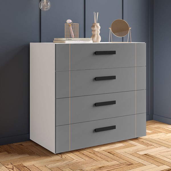 Cômoda Lisboa 4 Gavetas Branco/Cinza - Politorno