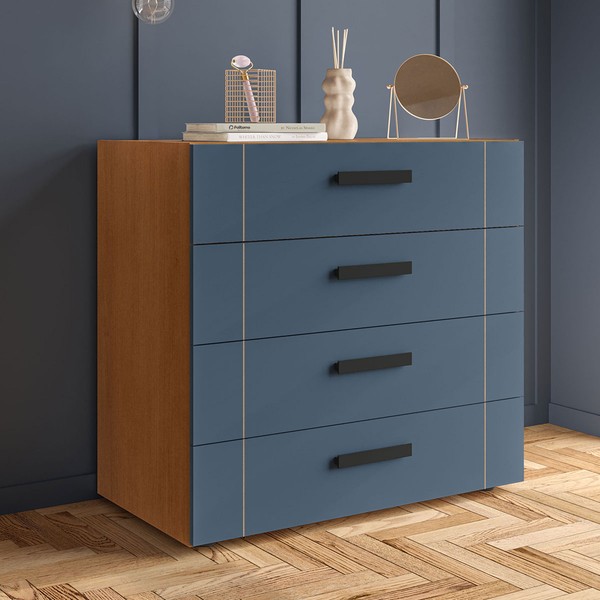 Cômoda Lisboa 4 Gavetas Freijó/Azul - Politorno