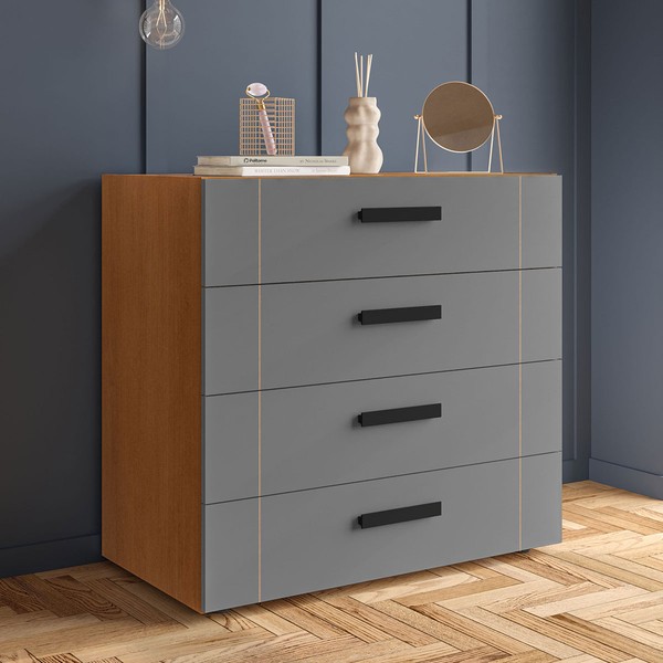Cômoda Lisboa 4 Gavetas Freijó/Cinza - Politorno