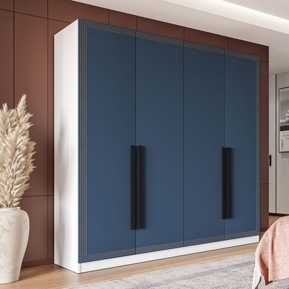 Guarda-Roupa Casal Valência 4 Portas 4 Gavetas Branco/Azul - Politorno