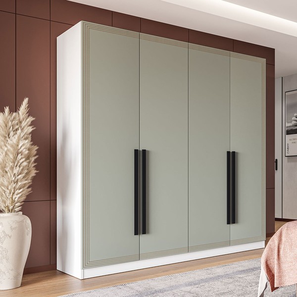 Guarda-Roupa Casal Valência 4 Portas 4 Gavetas Branco/Verde - Politorno