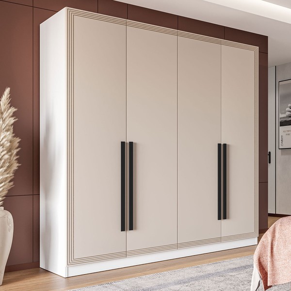 Guarda-Roupa Casal Valência 4 Portas 4 Gavetas Branco/Creme - Politorno