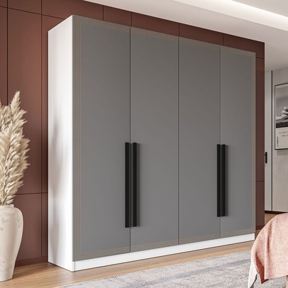 Guarda-Roupa Casal Valência 4 Portas 4 Gavetas Branco/Cinza - Politorno