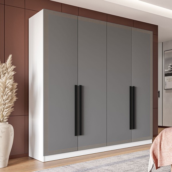 Guarda-Roupa Casal Valência 4 Portas 4 Gavetas Branco/Cinza - Politorno