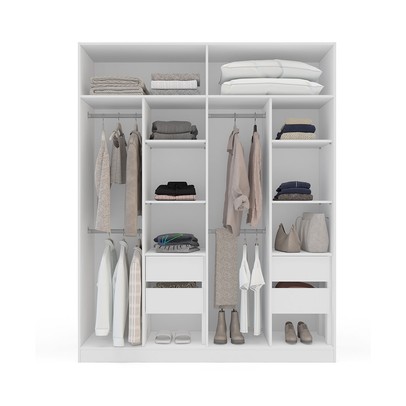 Guarda-Roupa Casal Valência 4 Portas 4 Gavetas Branco/Cinza - Politorno