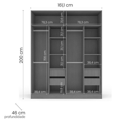 Guarda-Roupa Casal Valência 4 Portas 4 Gavetas Branco/Cinza - Politorno