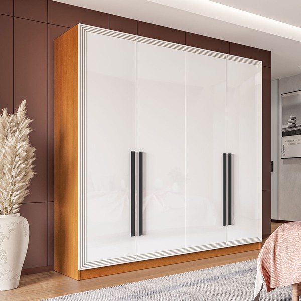 Guarda-Roupa Casal Valência 4 Portas 4 Gavetas Freijó/Branco - Politorno