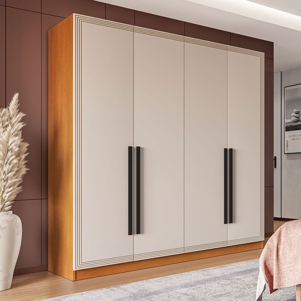 Guarda-Roupa Casal Valência 4 Portas 4 Gavetas Freijó/Creme - Politorno