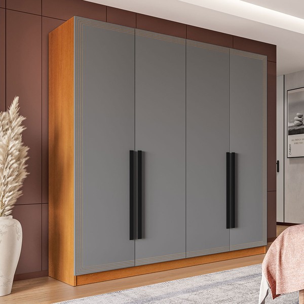 Guarda-Roupa Casal Valência 4 Portas 4 Gavetas Freijó/Cinza - Politorno