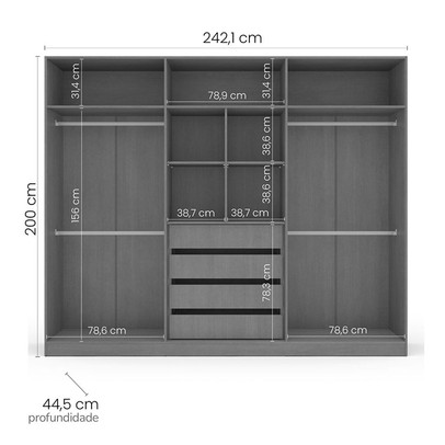 Guarda-Roupa Casal Valência 6 Portas 4 Gavetas Freijó/Azul - Politorno