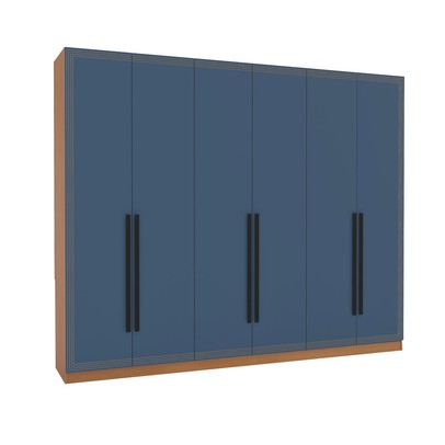 Guarda-Roupa Casal Valência 6 Portas 4 Gavetas Freijó/Azul - Politorno