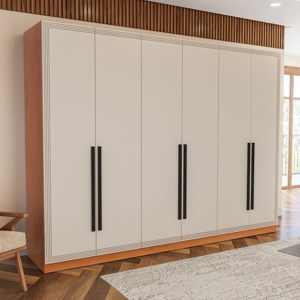 Guarda-Roupa Casal Valência 6 Portas 4 Gavetas Freijó/Creme - Politorno