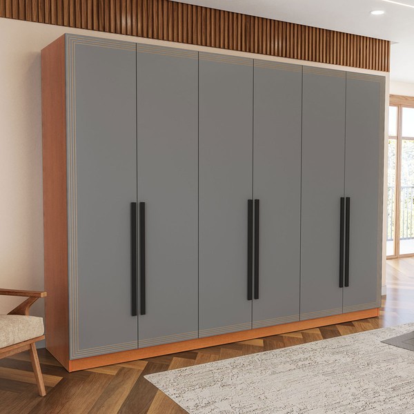 Guarda-Roupa Casal Valência 6 Portas 4 Gavetas Freijó/Cinza - Politorno