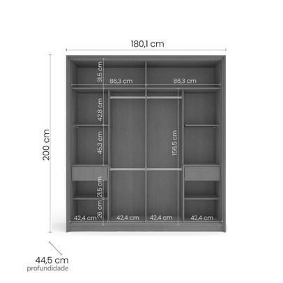 Guarda-Roupa Casal Valência 2 Portas 2 Gavetas Branco - Politorno