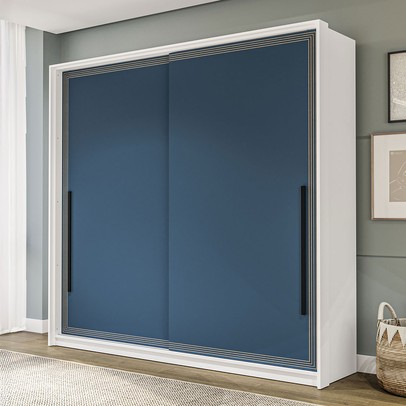 Guarda-Roupa Casal Valência 2 Portas 2 Gavetas Branco/Azul - Politorno
