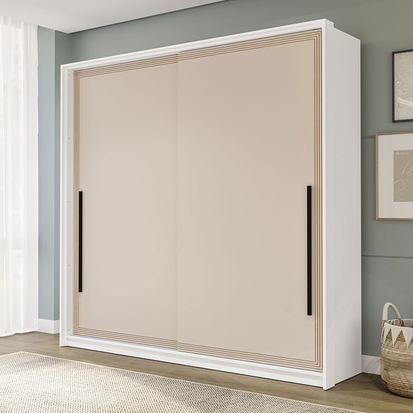 Guarda-Roupa Casal Valência 2 Portas 2 Gavetas Branco/Creme - Politorno