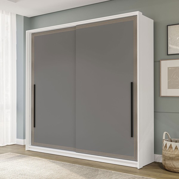Guarda-Roupa Casal Valência 2 Portas 2 Gavetas Branco/Cinza - Politorno