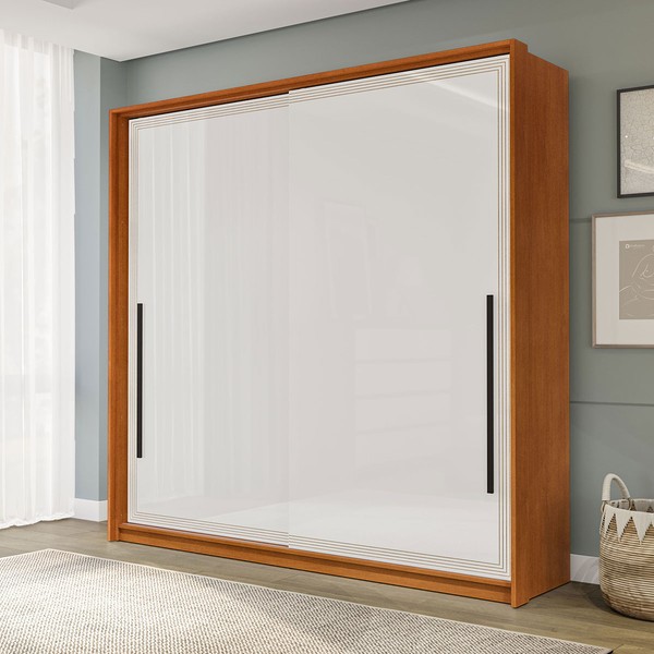 Guarda-Roupa Casal Valência 2 Portas 2 Gavetas Freijó/Branco - Politorno