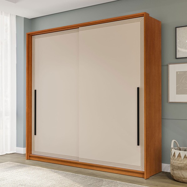 Guarda-Roupa Casal Valência 2 Portas 2 Gavetas Freijó/Creme - Politorno