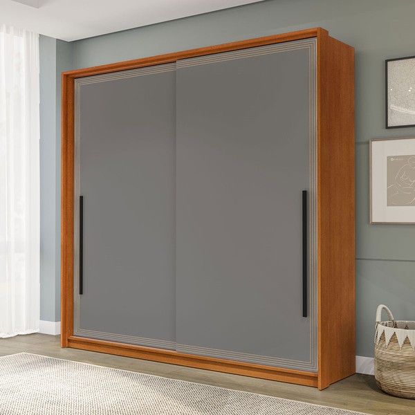 Guarda-Roupa Casal Valência 2 Portas 2 Gavetas Freijó/Cinza - Politorno